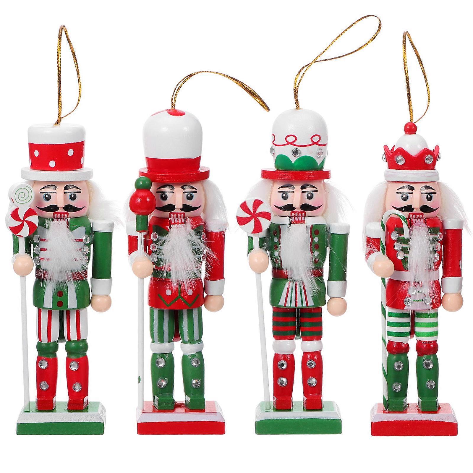 Assorted Color Nutcracker Soldier Wood Hanging Pendants for Xmas Decor 4Pcs