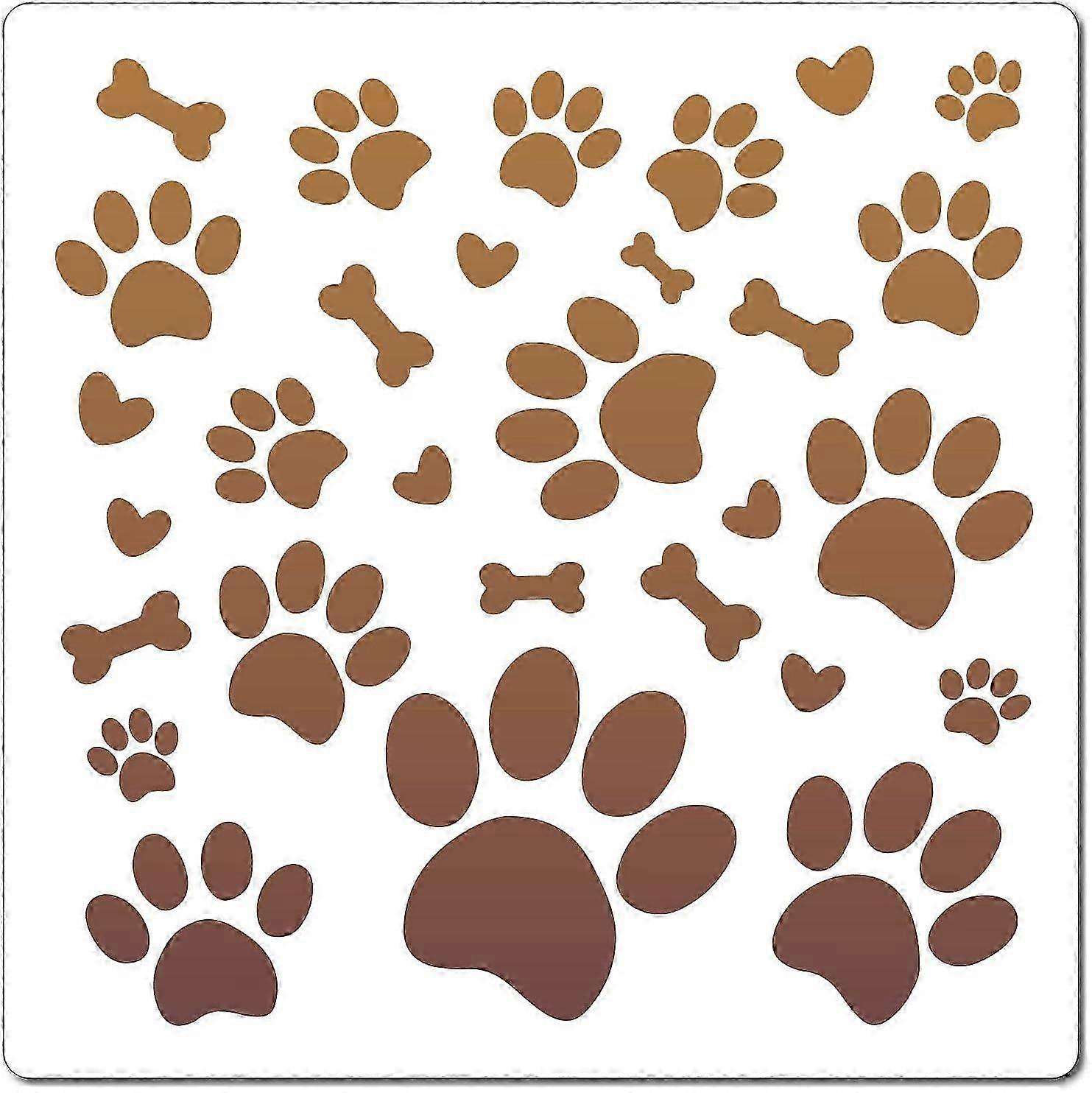 Paw Print Stencil Dog Bone Heart Pattern Template 30x30cm Large Reusable Plastic Square Stencil Sign for Painting on Wood Wall Scrapbook Card Floor Dr