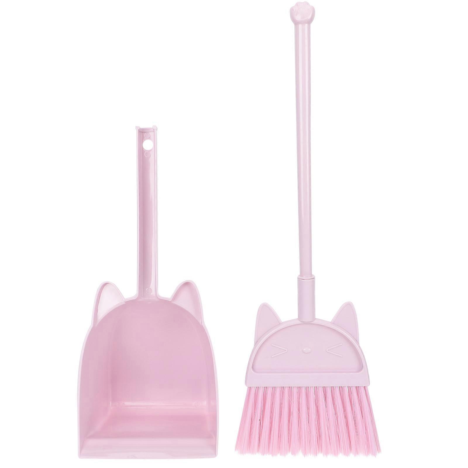 Children Cleaning Broom and Dustpan Toy Set for Home Use 2Sets Pink