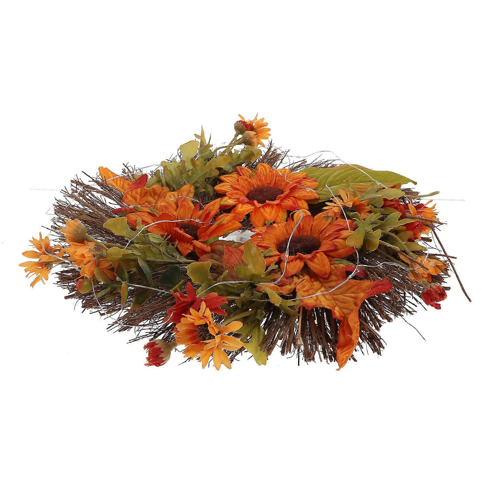 Sunflower Wreath Pendant for Room Hanging with Lights 2Pcs Artificial Decor