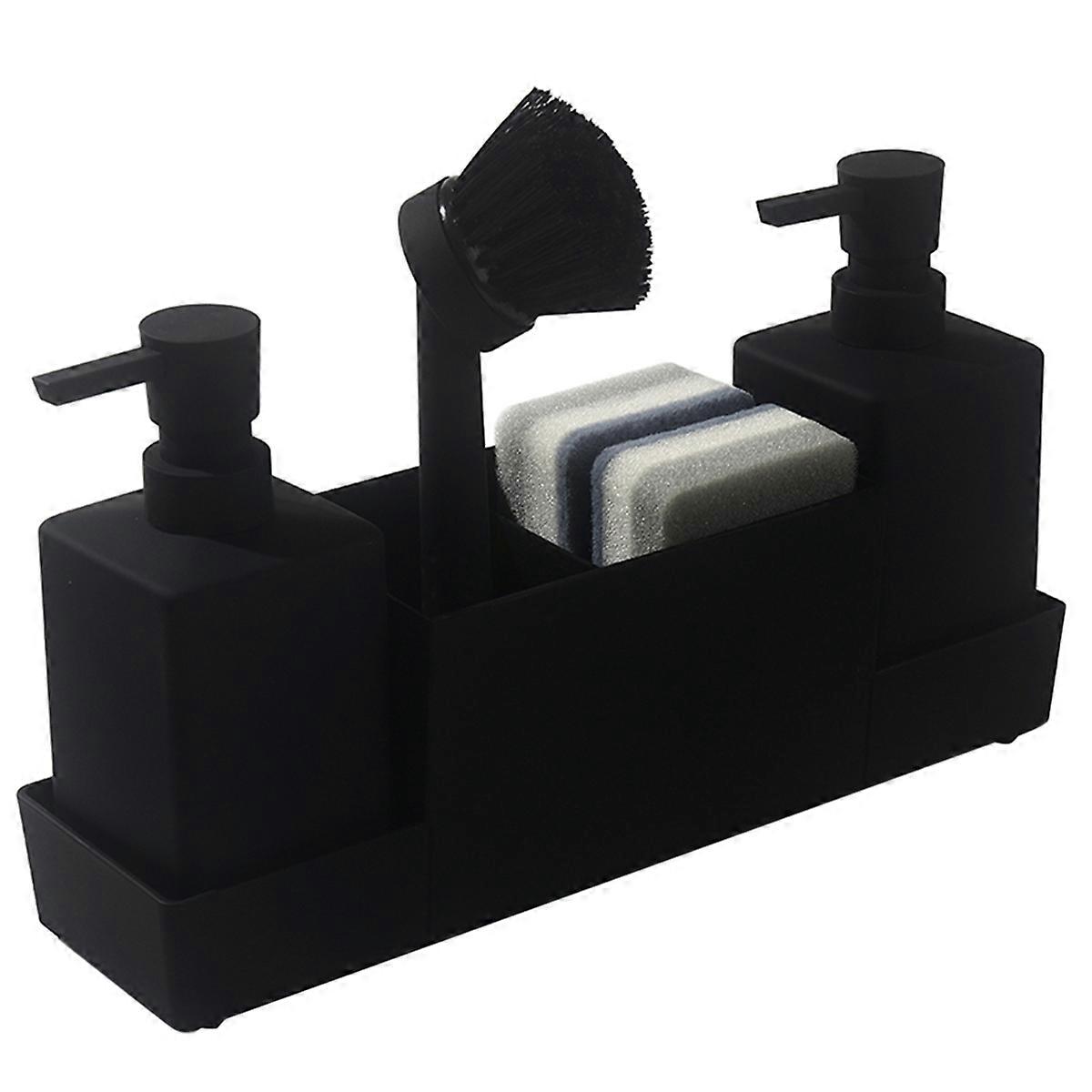 Kitchen Soap Dispenser with Sponge Holder Set for Sink Caddy, Hand Soap and Dish Soap Dispenser with Brush Matte Black