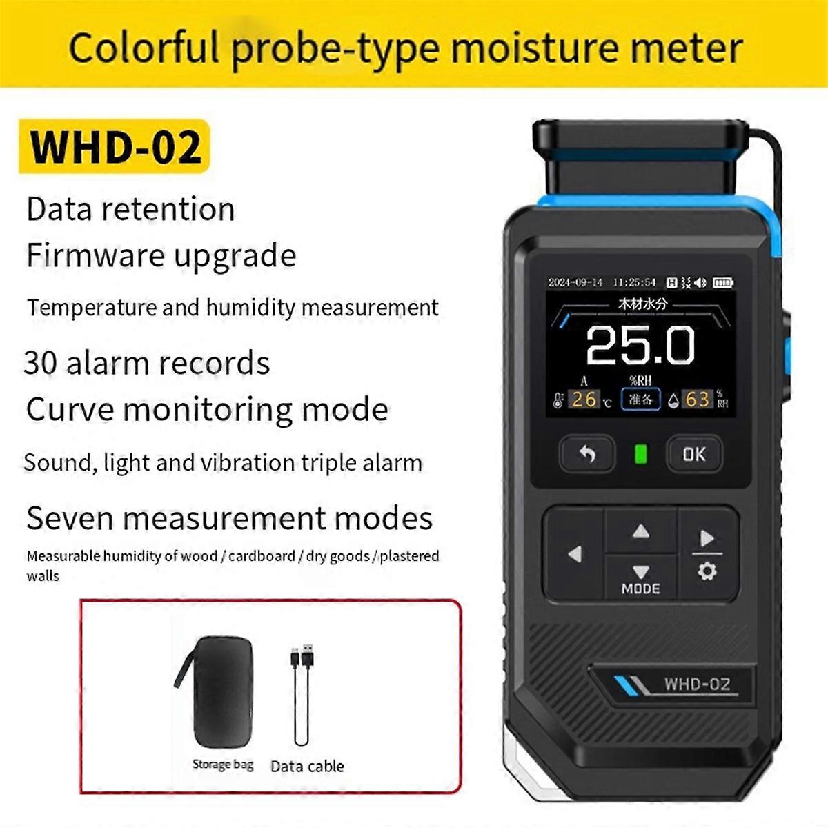 -02 Wood Board Meter Color Screen Wall Moisture Content Tester Paperboard Humidity Detector Cement M