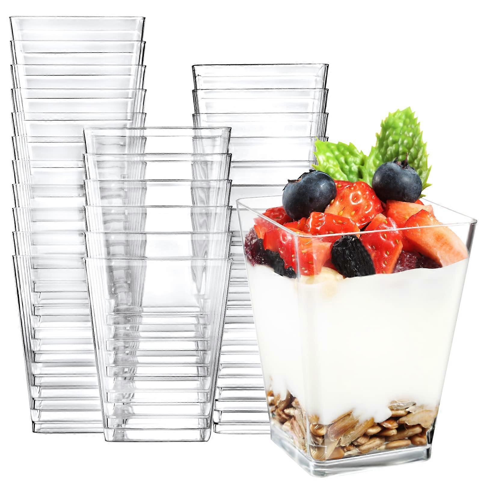 5 Oz Square Clear Plastic Dessert Cups 100 Pack For Desserts Appetizers Puddings Mousse