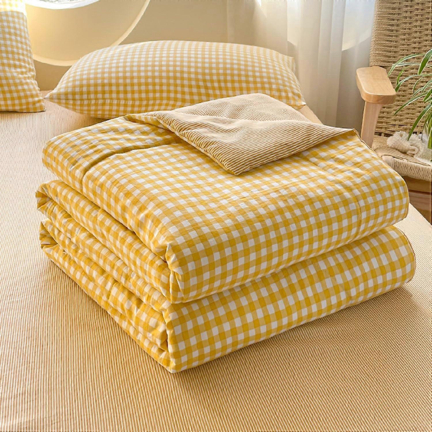 Summer Coverless Duvet Single Double Super King Size Washable Soft Lightweight Simple Stripe Print Yellow 150x200cm