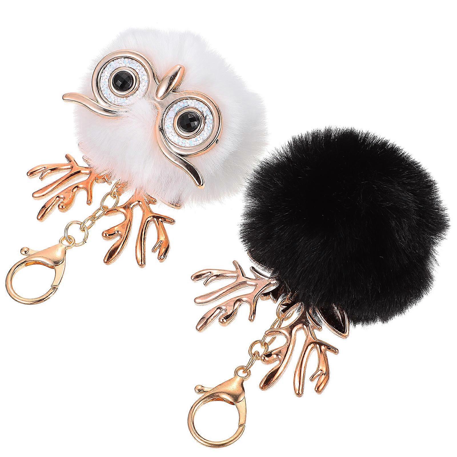 2Pcs Plush Owl Animal Keychain Charm for Decor Durable Black Keychains