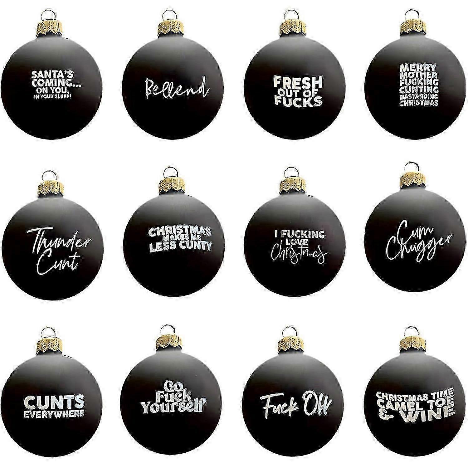 2025 2024 Sweary Christmas Baubles, Set of 12, Fun & Offensive Tree Ornaments