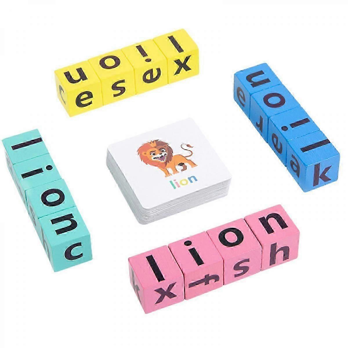 Wooden Blocks Spelling Game, Color Alphabet Letters Matching ABC Cubes Flash Cards Sight Words Educational Learning