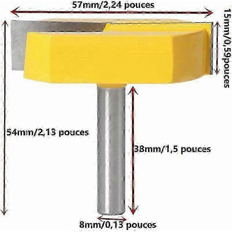 8mm Router Bit, Bottom Cleaning Surface Planing Cutter, T-Track T-Slot Router Bit Shape Router Bits, 8x57mm Bottom, Yellow Blade miao4