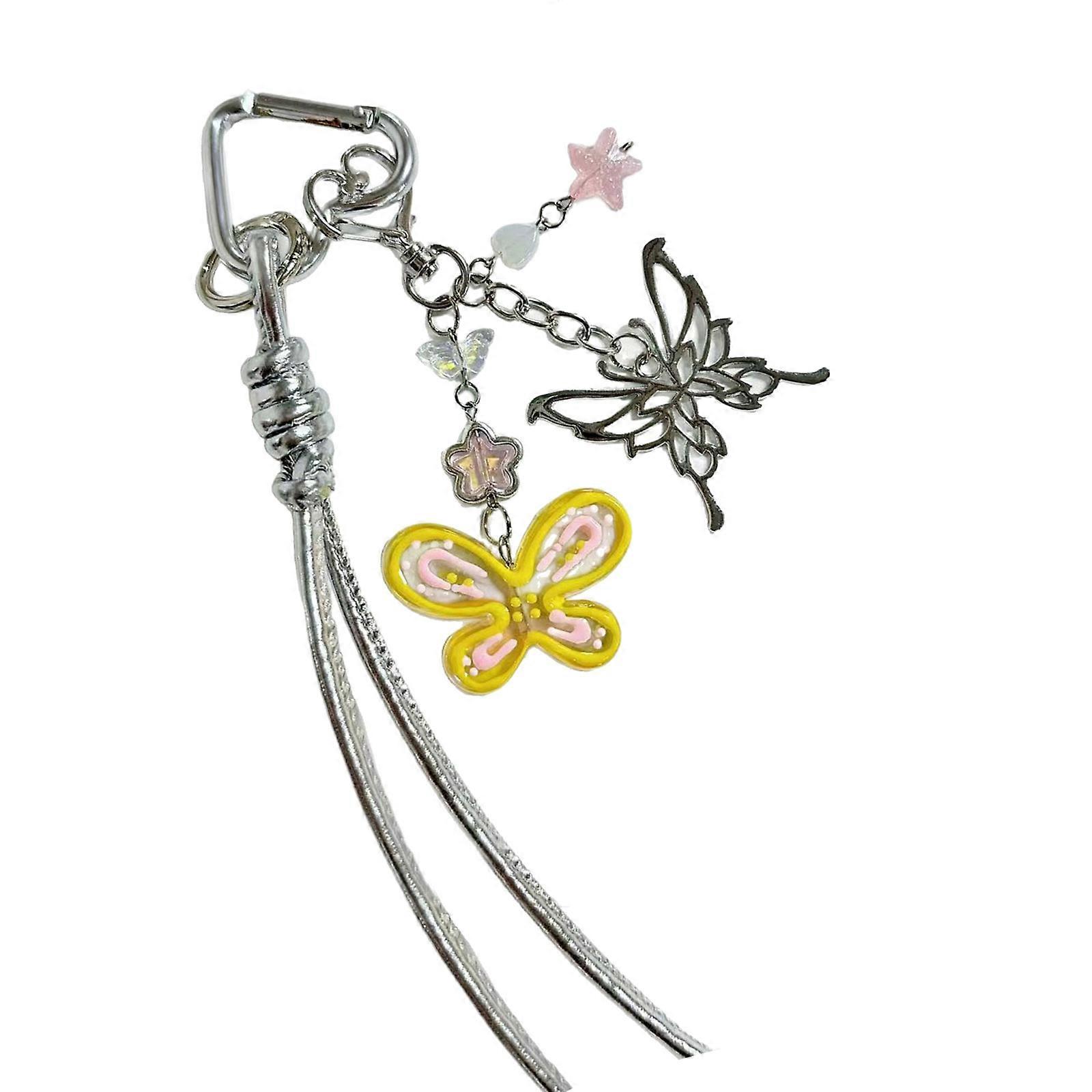 Spring Themed Y2K Butterfly Keychain Phone Chain For Bag Hanging Ornament With Stylish Beadwork Design  Yellow