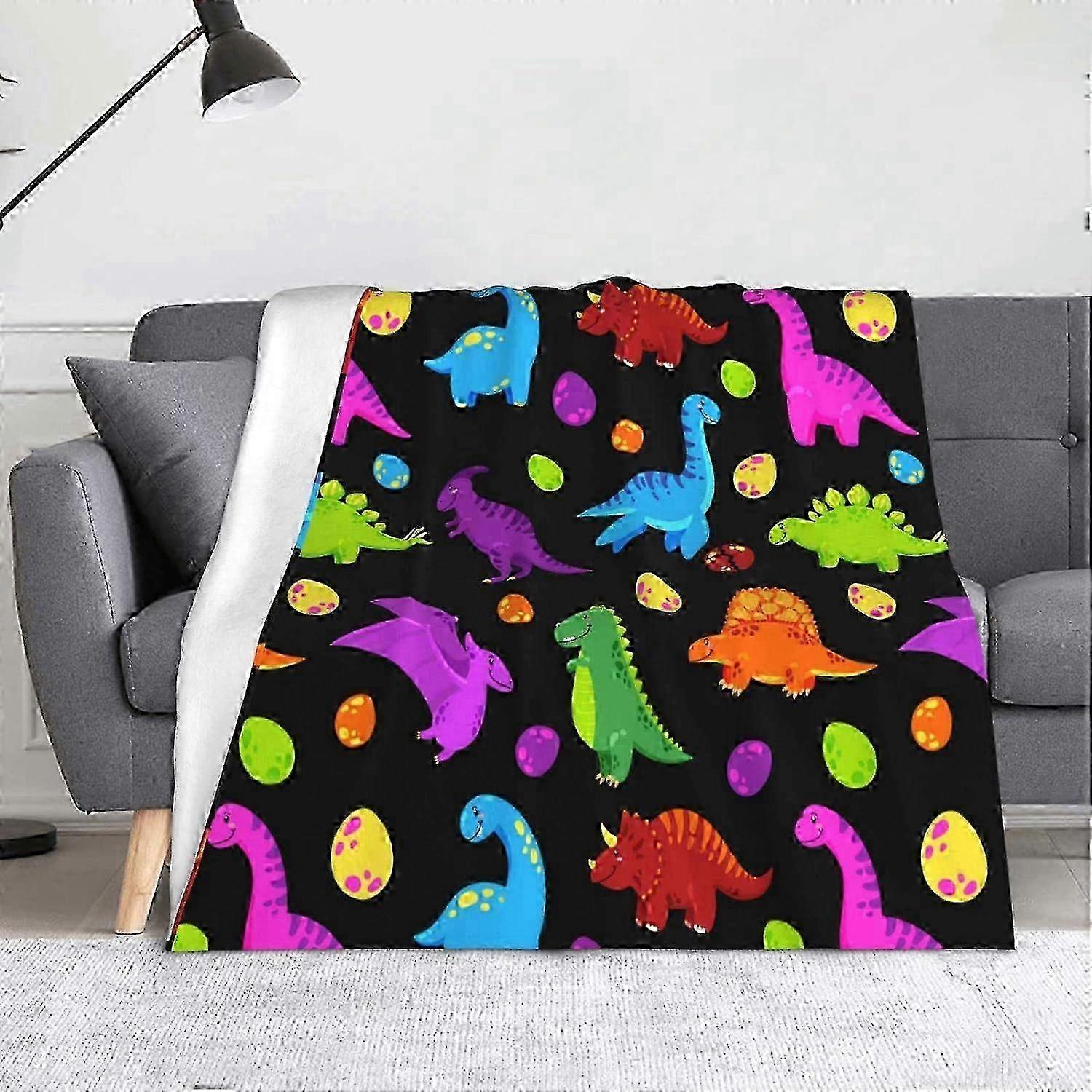 Cartoon Dinosaur Throw Blanket, Soft Lightweight Flannel Blanket for Sofas, Bed, Settees-GBNH569 w