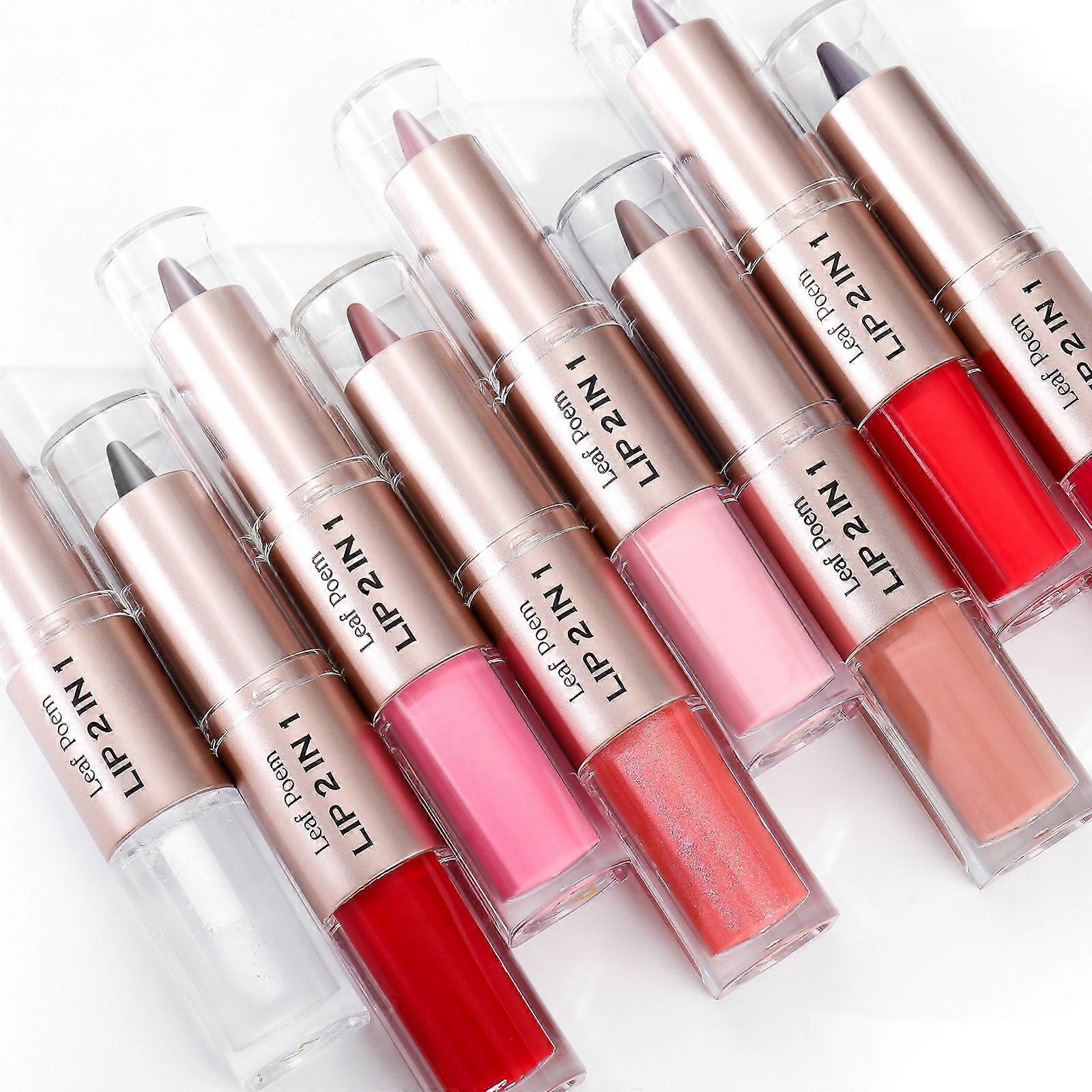 Lip Liner And Lip Gloss Set 2-In-1 Lipstick, Dual-Ended Design, Smooth And Buildable Gloss, Women'S Lip Makeup Combo Matte Lining Lipstick