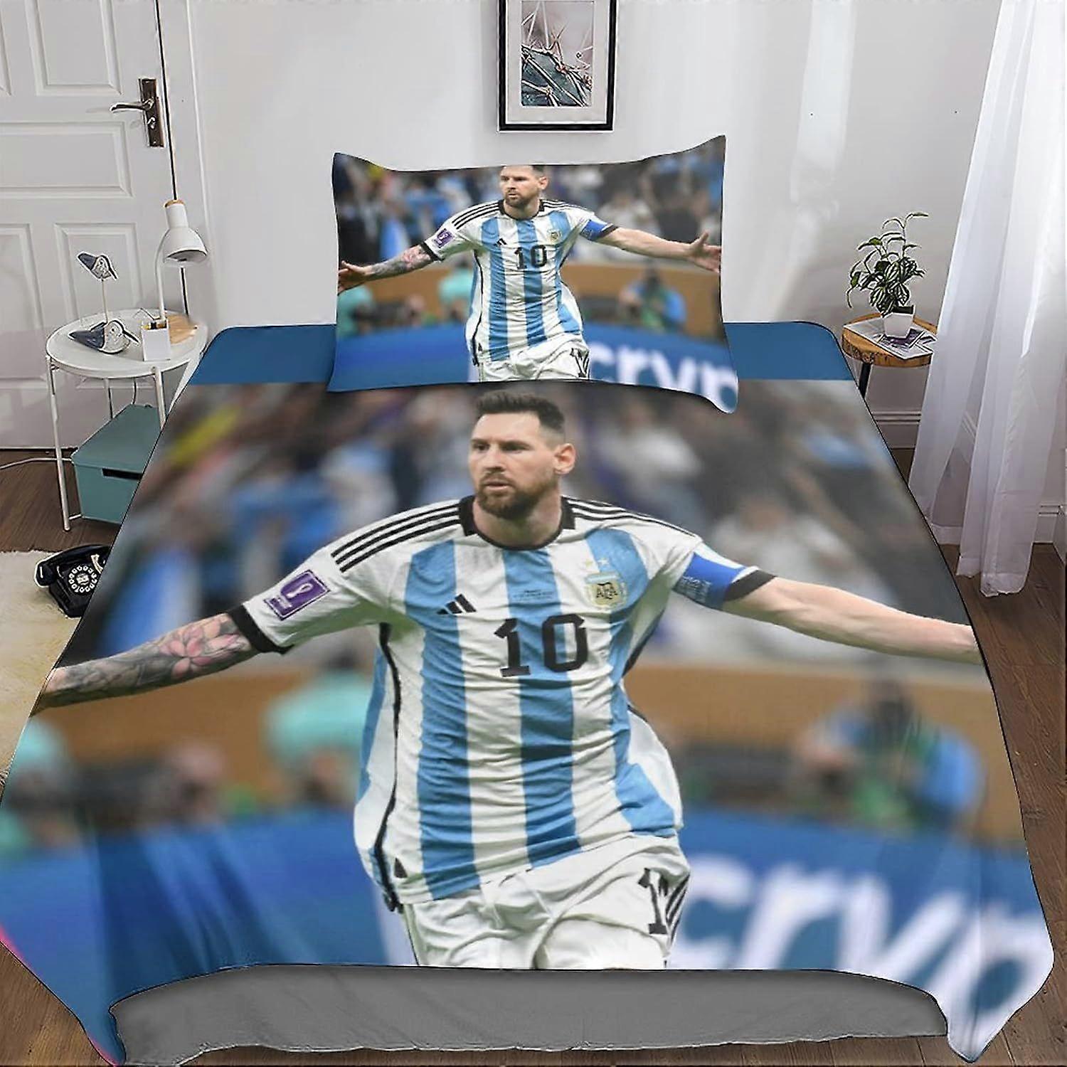 Lionel Messi Rinted Roupa de cama Futebol Superstar Duvet Cover com fecho com zíper Capa de colcha de microfibra macia Meninos e Meninas Solteiro