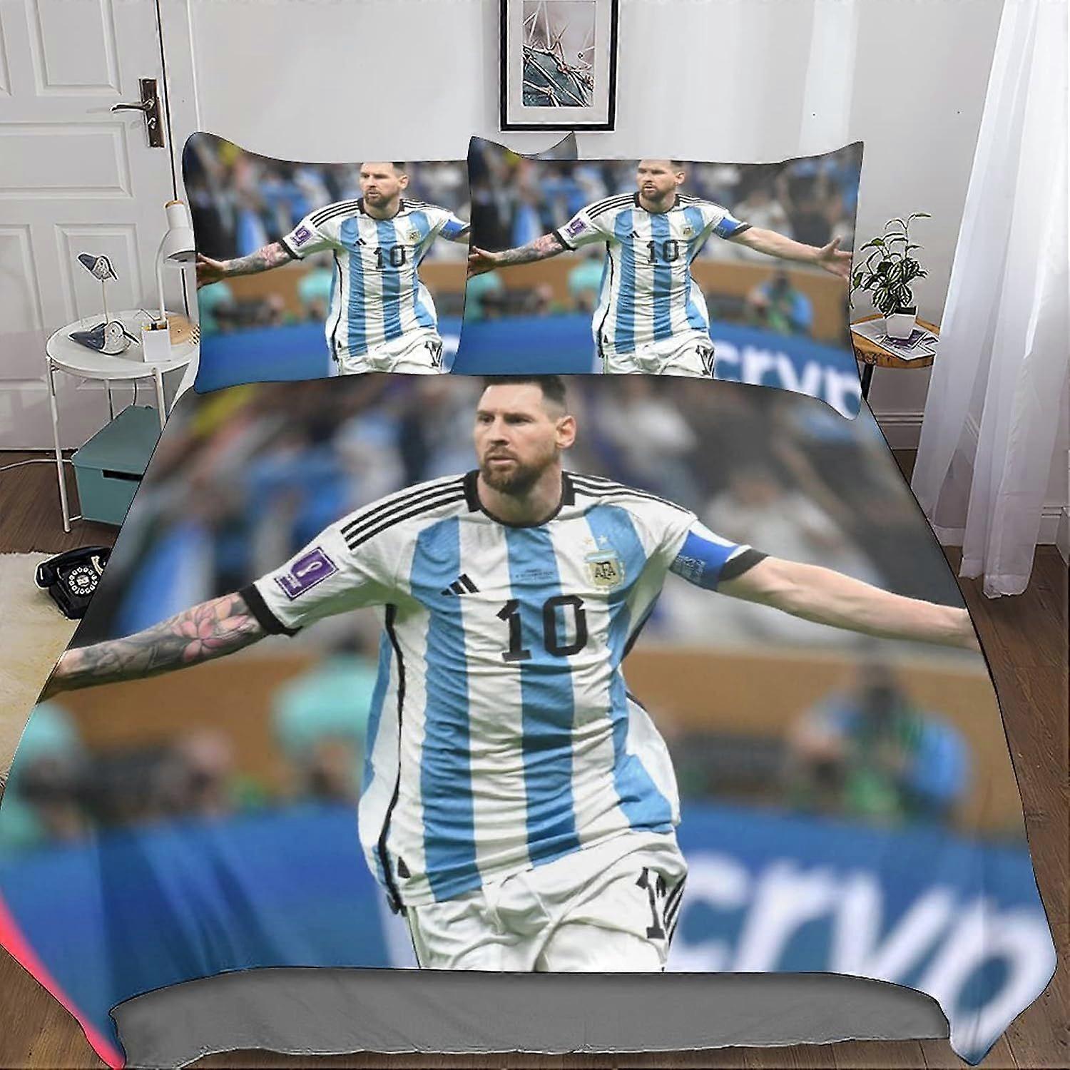 CAYBES Lionel Messi Edredom Capa Set Colcha de Cama Capa Futebol Superstar Set com Vergonhas Soft Microfiber Natal Bedding Sets com zíper 3PCs Meninos E