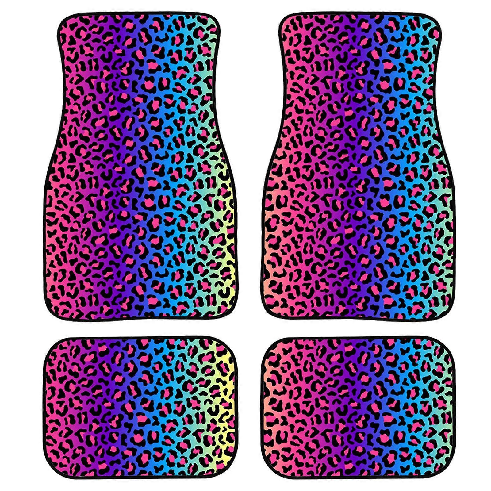 Rainbow Leopard Print Car Floor Mats Set of 4, Anti Skid Universal Fit for SUV Sedan Van