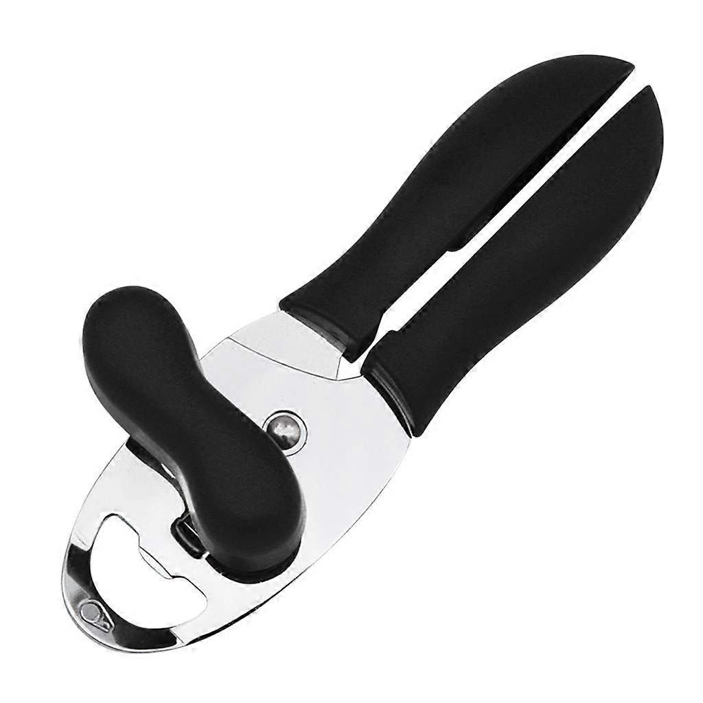 Smooth Edge Manual Can Opener Heavy Duty Stainless Steel with Bottle Opener Ergonomic Handle Black