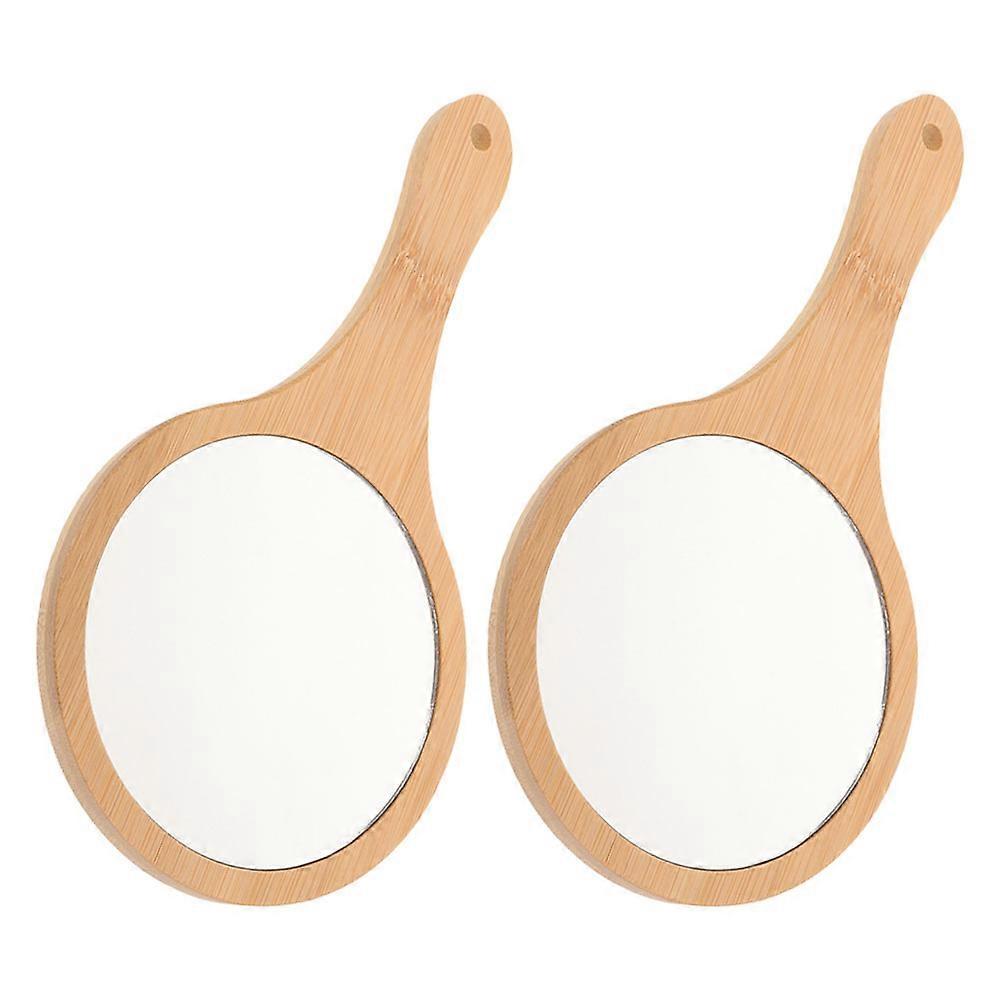 Bamboo Mirror Handheld for Makeup Use 2Pcs Portable High Definition Reflection