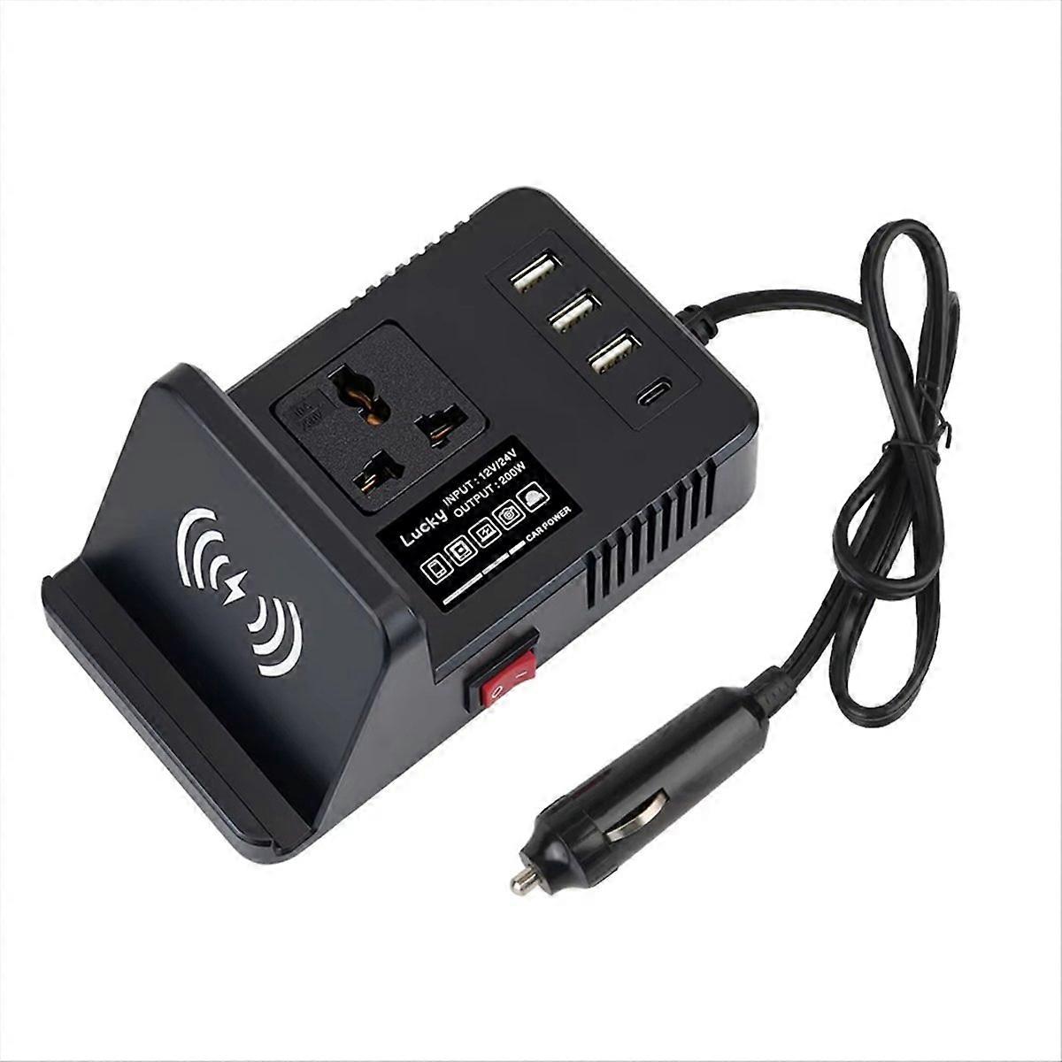 12 / 24V Bil USB Hurtiglader Inverter Svart