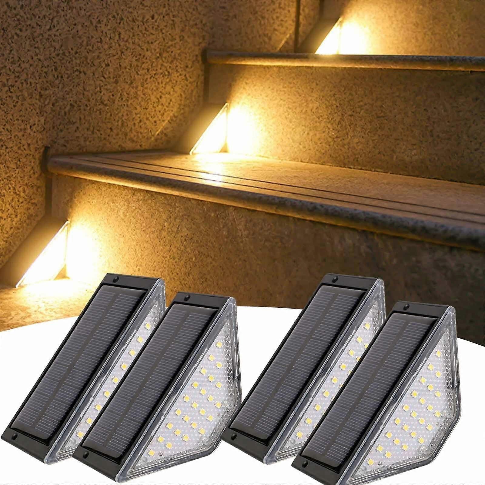 Solar Step Lights Outdoor Waterproof IP68 Motion Sensor LED Deck Lighting 4PCS Warm White