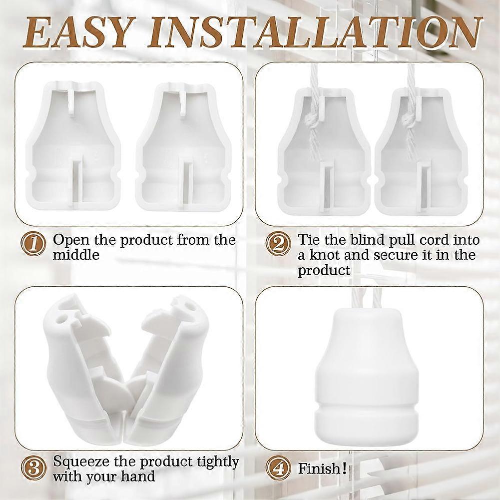 10 Pack Blind Pull Cord Knobs-Anti-Strangulation Breakaway Design (Bell Shape, 4-Hole) Plastic Tabs, Install Fits Blinds