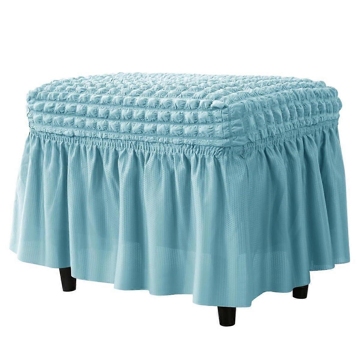 Ruffled Ottoman Slipcover with Elegant Skirt, Wrinkle Stretch Fit, Washable FadeResistant for Rectangle Footstool Light Blue Small