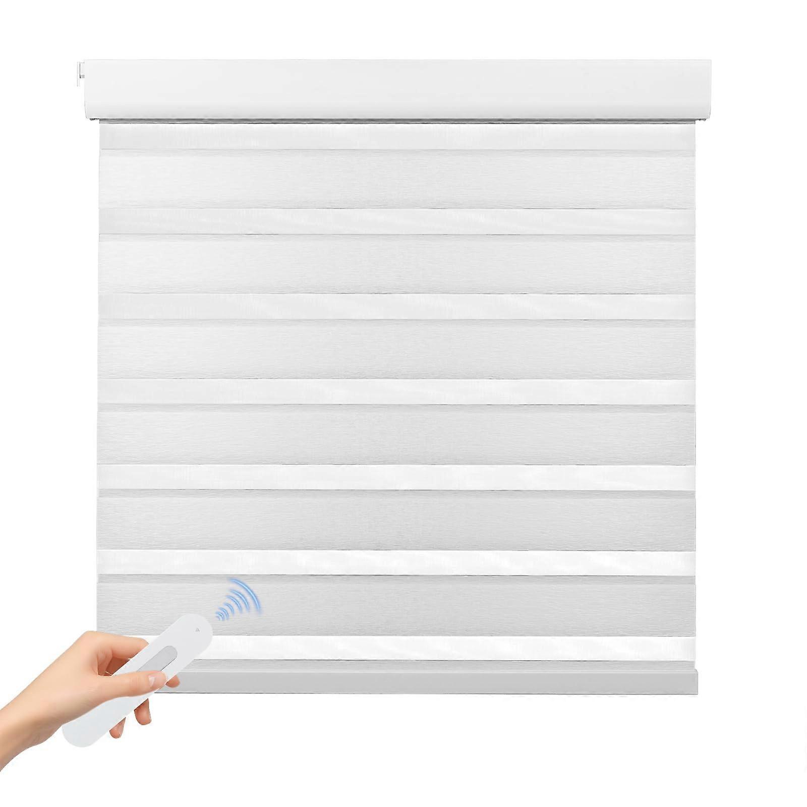 Motorized Zebra Blinds with Remote, Alexa App Control, Drill Install, White W23xH72