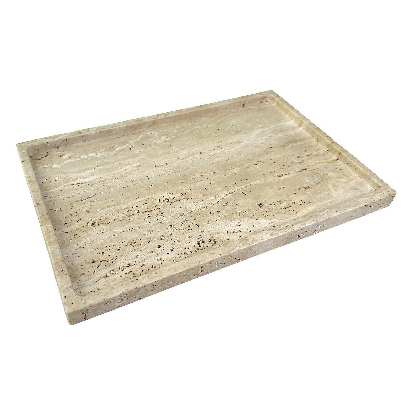 Marble Serving Tray Beige Natural Travertine with Unique Stone Grain and NonSlip Pads 12'x8'