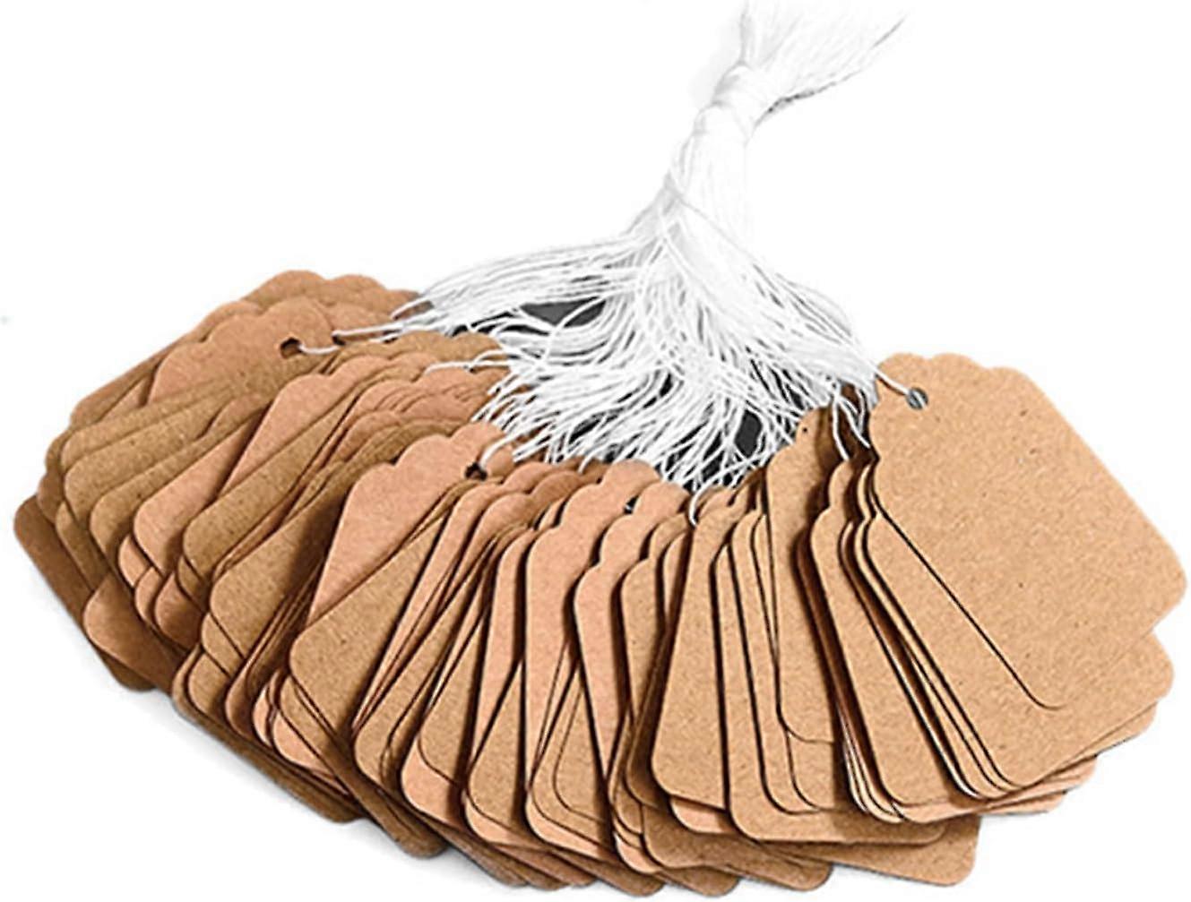 400 Pcs Price Tags with String Attached| 1.38" x 0.87" Brown Paper Hang Tags| Marking Strung Writable Garage Yard Tags