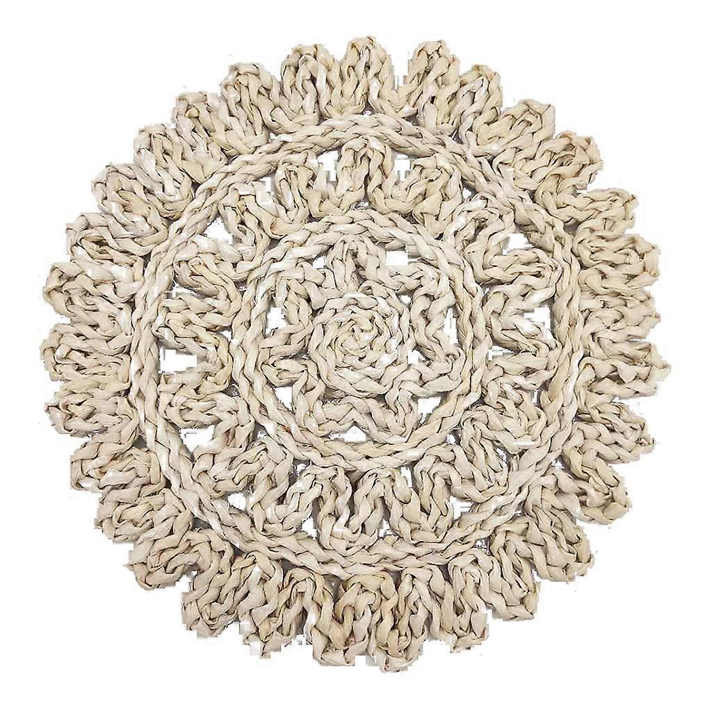 Round Placemats Wipeable Straw Design Rustic Farmhouse Style Natural Braided Table Mats