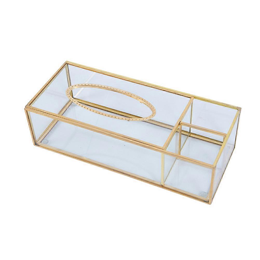 Glass Tissue Box Brass Mirrored Tissue Box for Storage Use 1Pcs