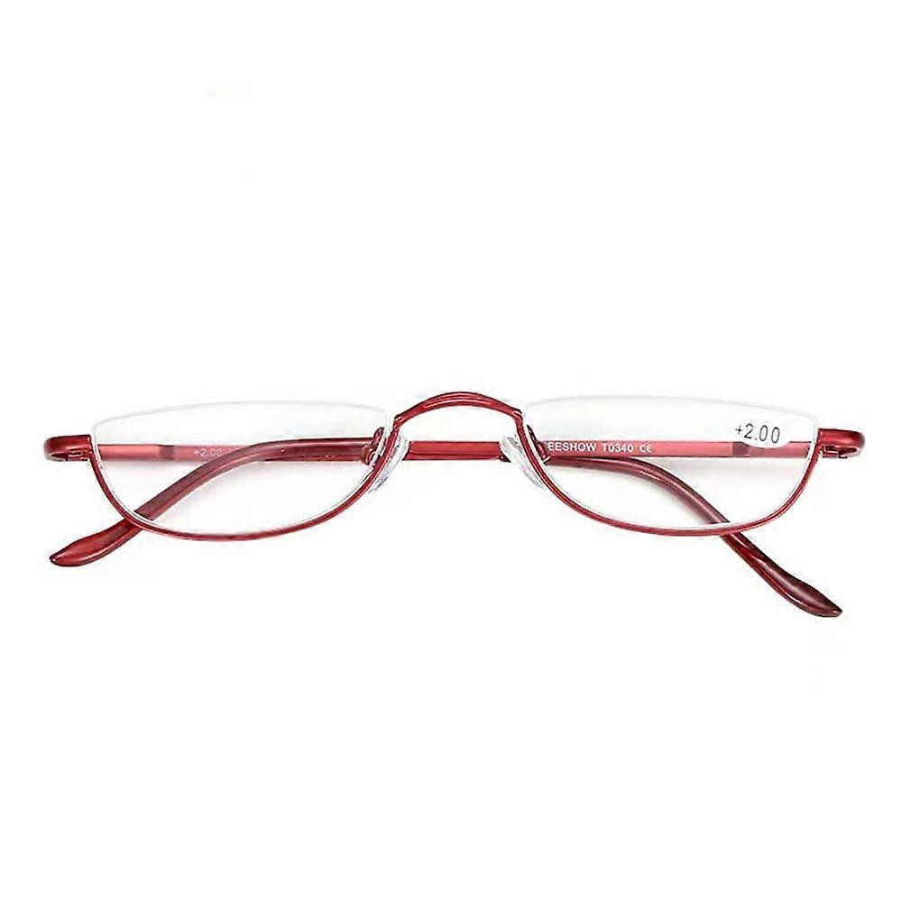 Retro Reading Glasses Half Moon Semi Rimless 400 Degree Small Frame Red with Spring Hinges