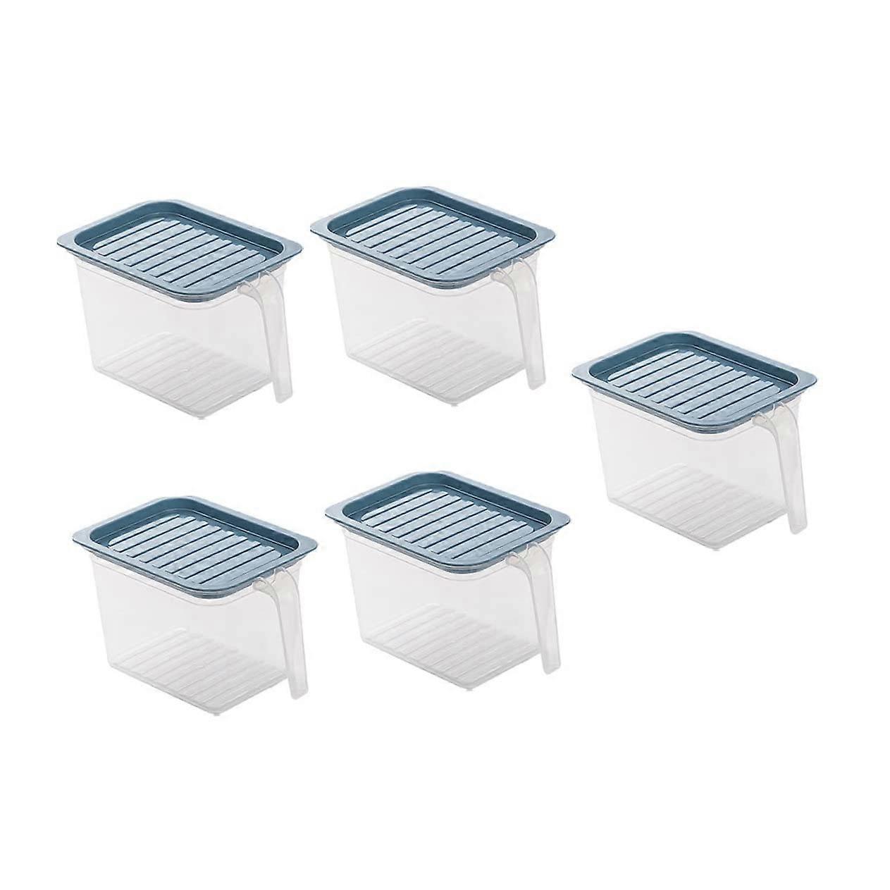 5PCS Blue Airtight Food Storage Containers with Lids and Handles, Stackable Plastic Refrigerator Organizer