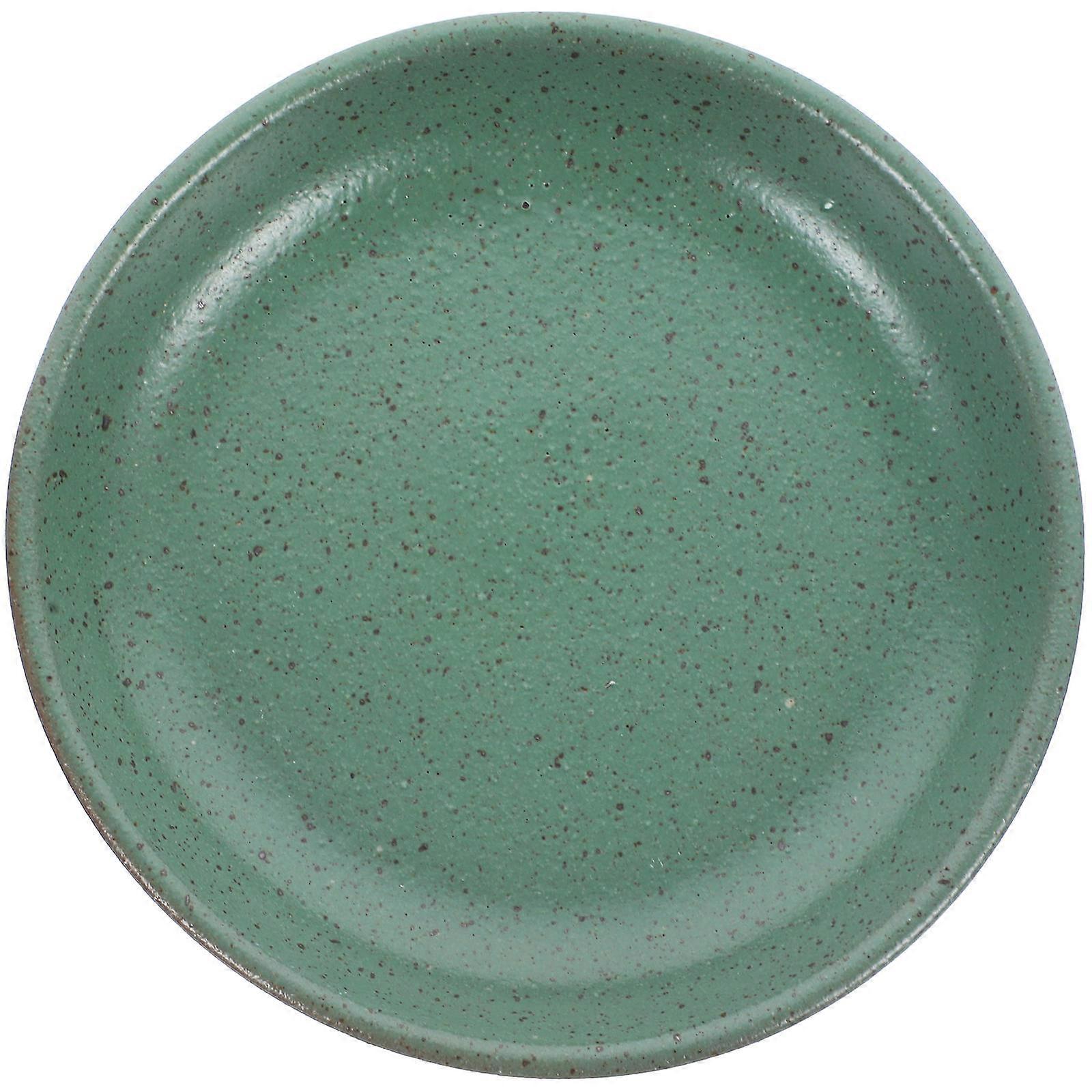 Green Ceramic Round Snack Plate for Food Serving