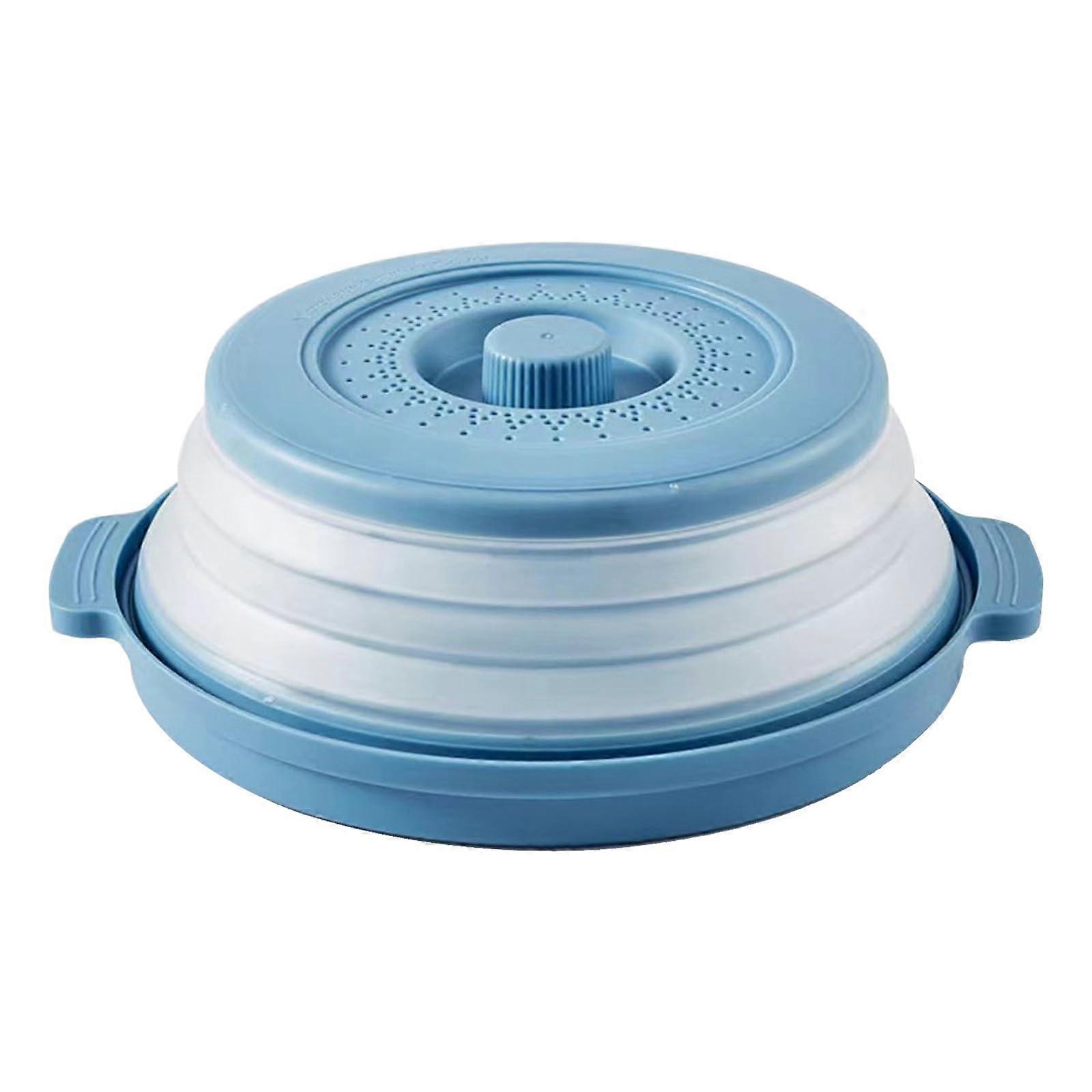 Microwave Splatter Cover Foldable Vented Lid with Vegetable Steamer Basket for Kitchen Blue
