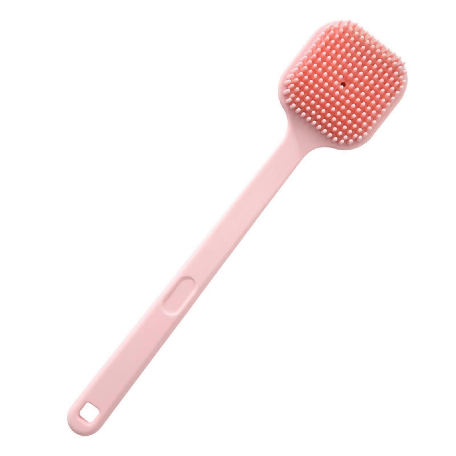 Long Handle Silicone Back Scrubber Bath Brush DoubleSided Body Exfoliating Pink
