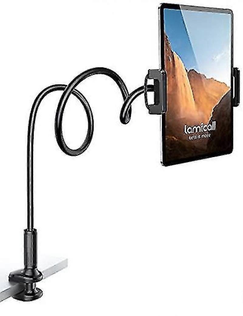 Gooseneck Tablet Holder 360 Adjustable Tablet Stand Flexible Arm Tablet Mount Clamp Compatible-black