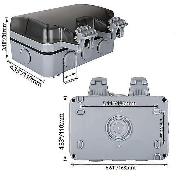 Waterproof Socket 16A with Switch Silver Gray Double Outlet Garden Garage Socket