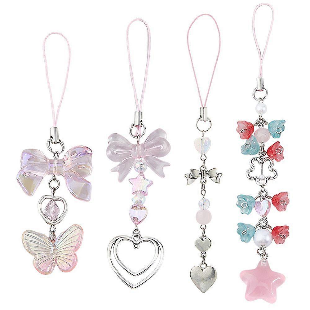 4pcs Alloy Acrylic Mobile Straps Mixed color 112~170mm 4pcs/set