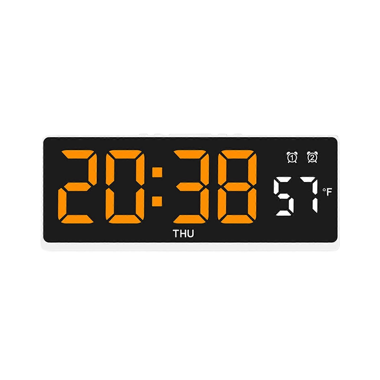 Orange LED Alarm Clock with Temperature Display, Multi-Function Digital Clock for Desk, Date Week Display, Adjustable Brightness, Battery Backup