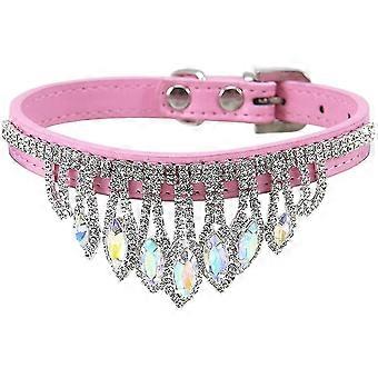 Bling Rhinestone Cat Dog Collar Cute Sparkling Crystal Kitten Necklaces Soft Adjustable Leather Puppy Collars Diamond Pendant Pet Collars For Small Do