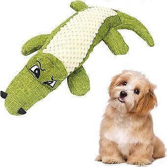 Dog Squeaky Toys, Durable Burlap & Plush Crocodile Shape Dog Chew Toy for Teeth Cleaning (Green)