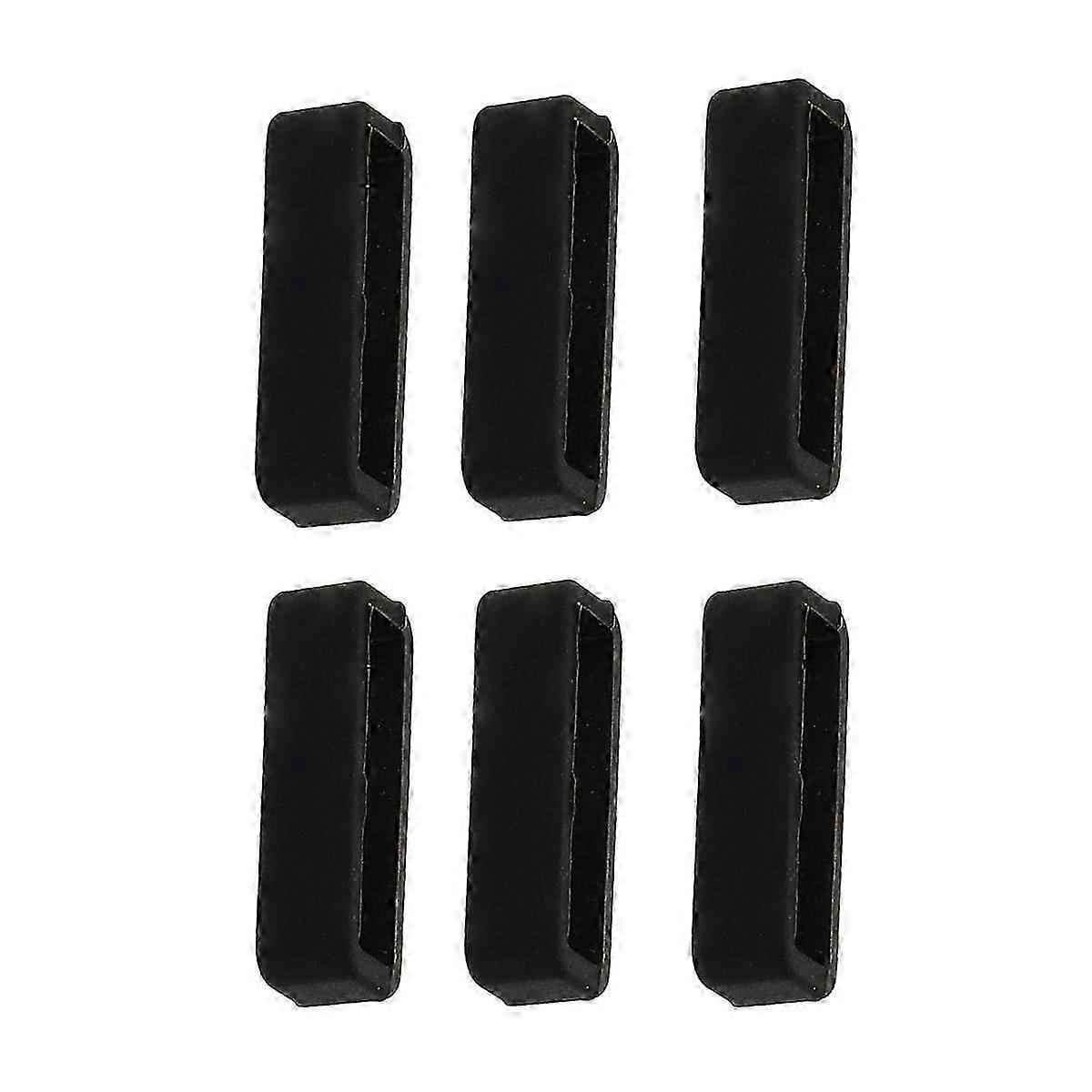 Black Silicone Watch Strap Loop Keeper Loop Fastener Rings 6Pcs Set