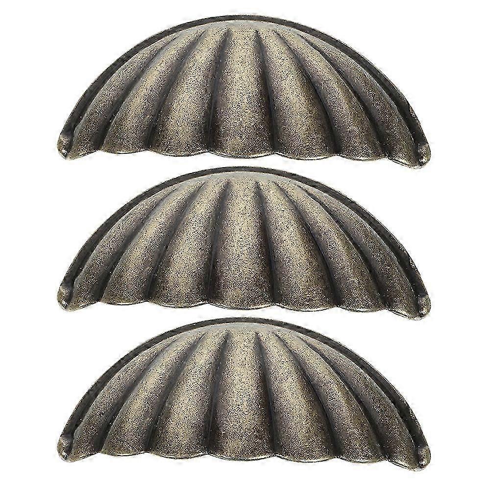 3Pcs Shell Pattern Cabinet Knobs Semi Circle Zinc Alloy Vintage Drawer Pulls