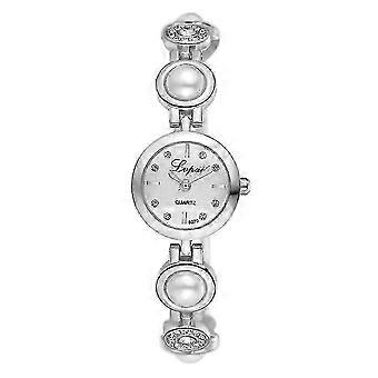 Round Dial Quartz Analog Wristwatch for Women, Alloy Strap Rhinestone Watch, Silver White Female Dress Timepiece, Fashionable Simple Style