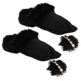 Winter Warm Shoes Liner for Outdoor Use 2Pairs Black Plush Snow Boots Insole