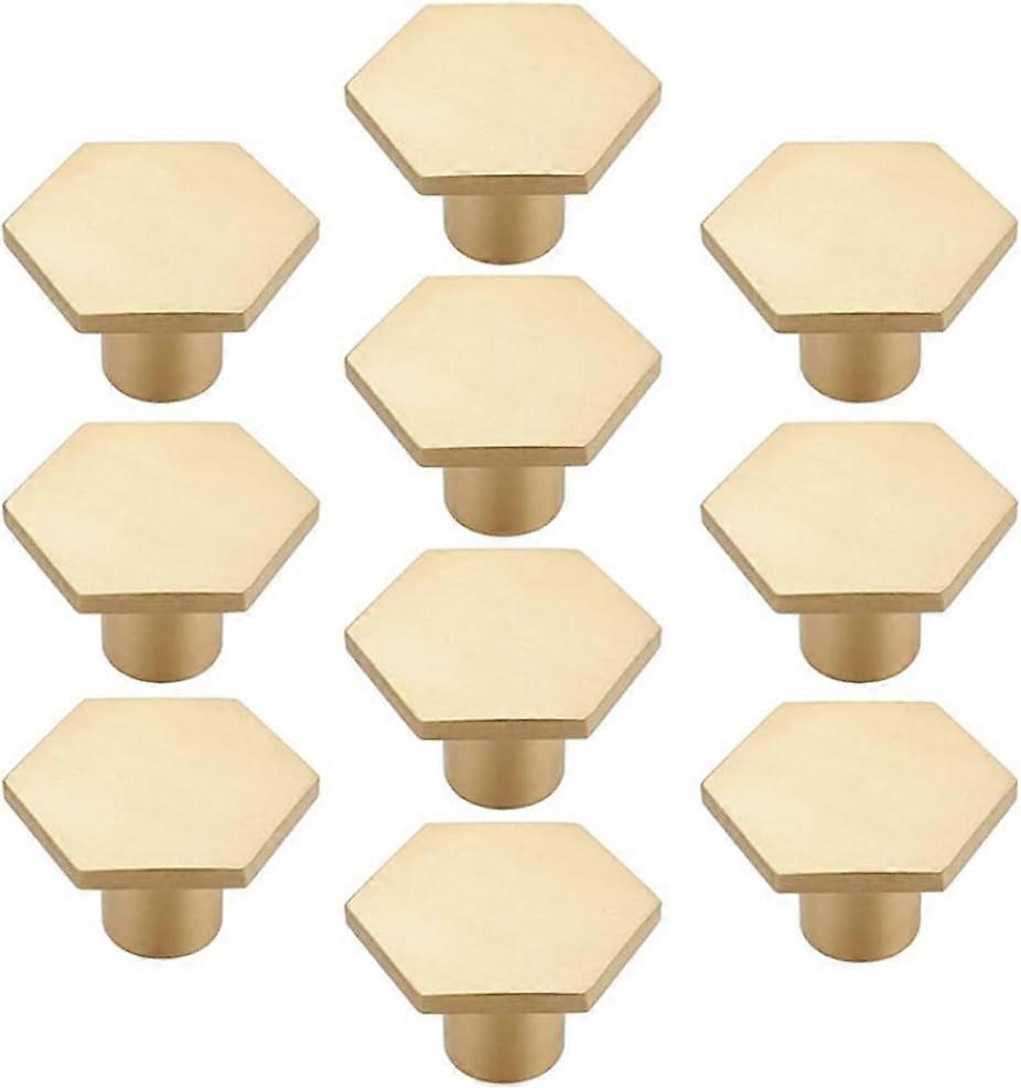 Solid Brass Knobs Hexagon Knobs Shoe Cabinets Knob and Pulls Brushed Gold Hexagon Handles for Cupboard Wardrobe (10pcs, copper color)