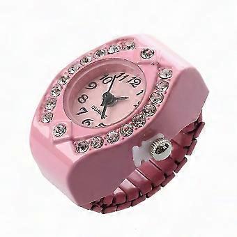 Roze dames quartz zakhorloge van legering met ronde wijzerplaat en strass-steentjes.