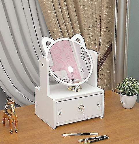 Cosmetic Storage Box - Single Drawer Round Mirror