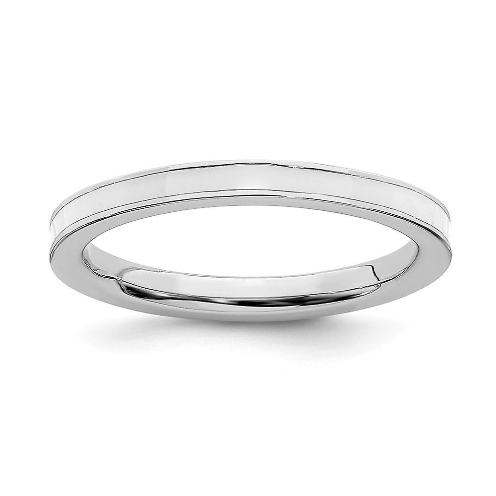 925 Sterling Silver Polished Stackable White Enameled 2.25mm Ring Stackable Ring for Women - Ring Size: 5 to 10