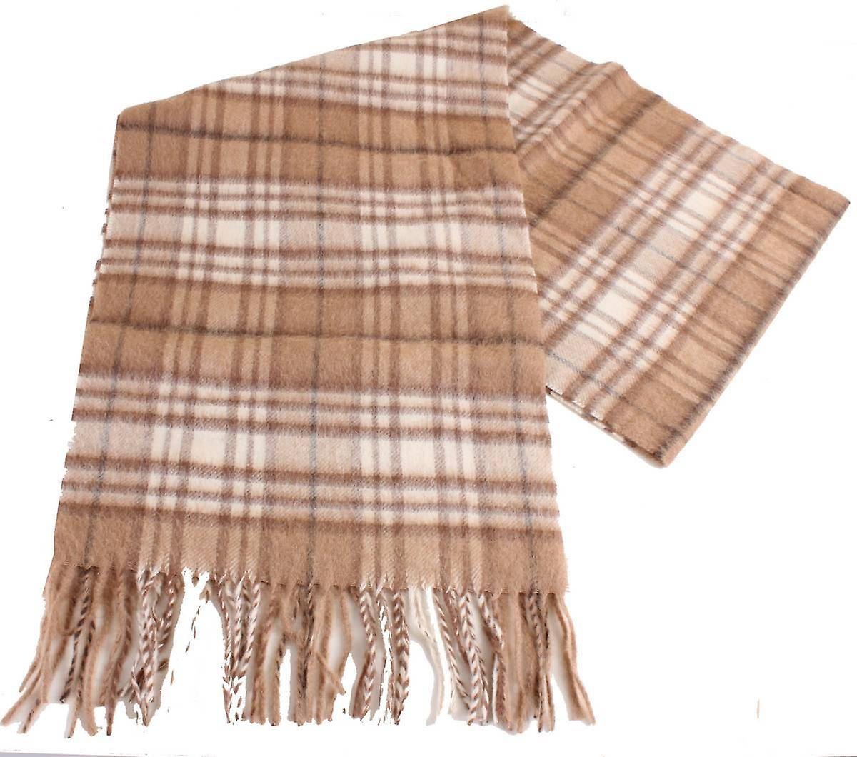Bassin and Brown Read Checked Camel Hair Scarf - Beige/Cream