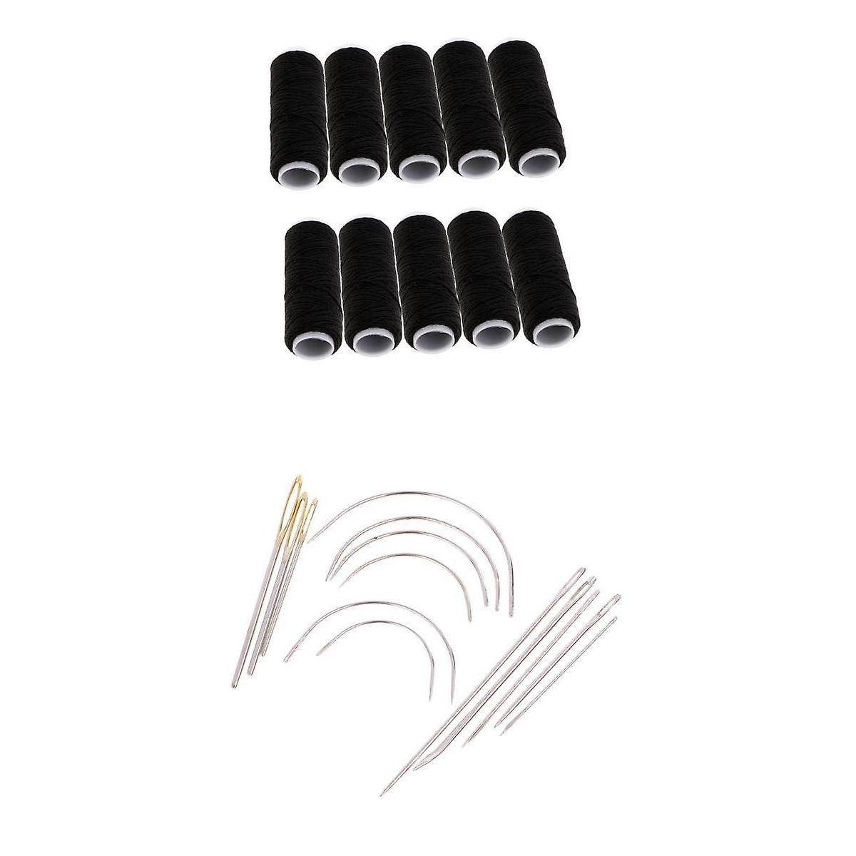 10 Spools Jeans Sewing Thread & 14 Pieces Hand Sewing Needles Leather Curved